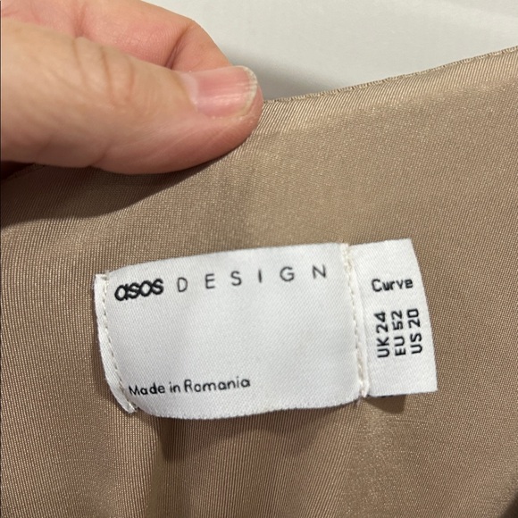 NWT ASOS DESIGN Curve Plisse Fallen Shoulder Maxi Dress With Ruching in Camel 20 - Picture 11 of 13